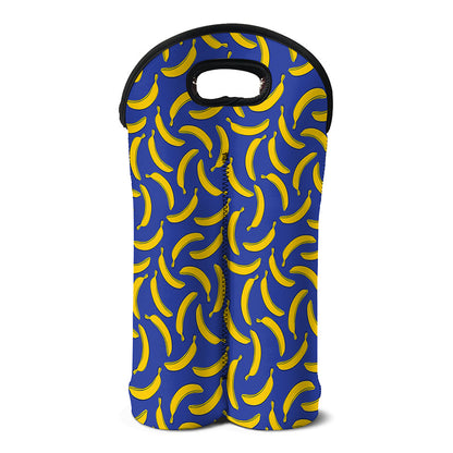 Blue And Yellow Banana Pattern Print Double Neoprene Wine Tote