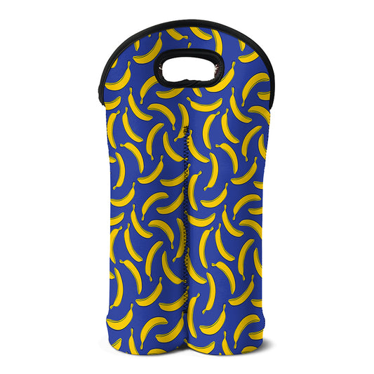 Blue And Yellow Banana Pattern Print Double Neoprene Wine Tote