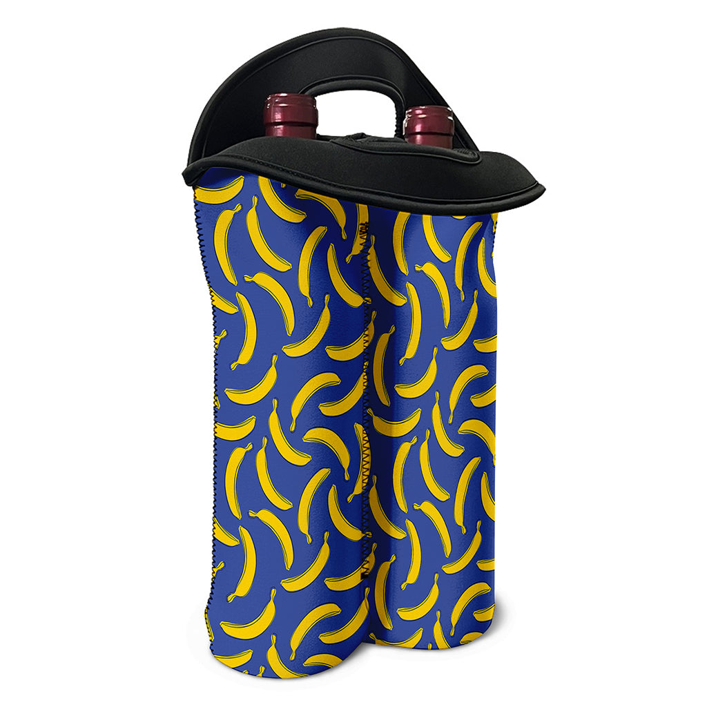 Blue And Yellow Banana Pattern Print Double Neoprene Wine Tote