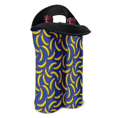 Blue And Yellow Banana Pattern Print Double Neoprene Wine Tote