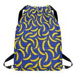Blue And Yellow Banana Pattern Print Drawstring Backpack