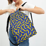 Blue And Yellow Banana Pattern Print Drawstring Backpack