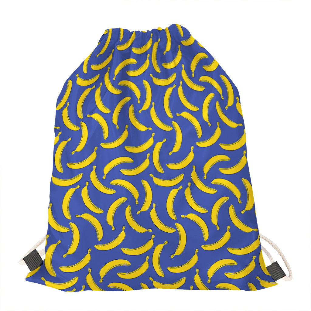 Blue And Yellow Banana Pattern Print Drawstring Bag