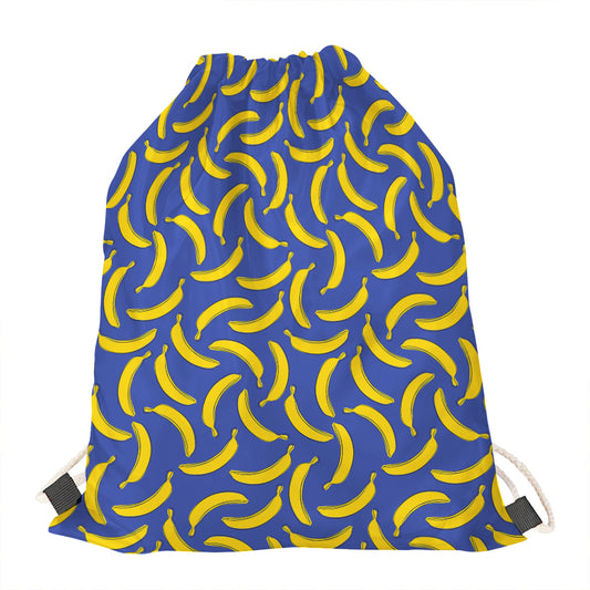 Blue And Yellow Banana Pattern Print Drawstring Bag