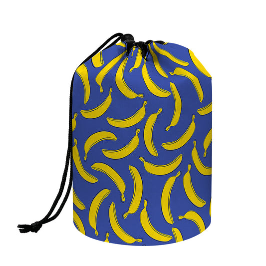 Blue And Yellow Banana Pattern Print Drawstring Makeup Bag