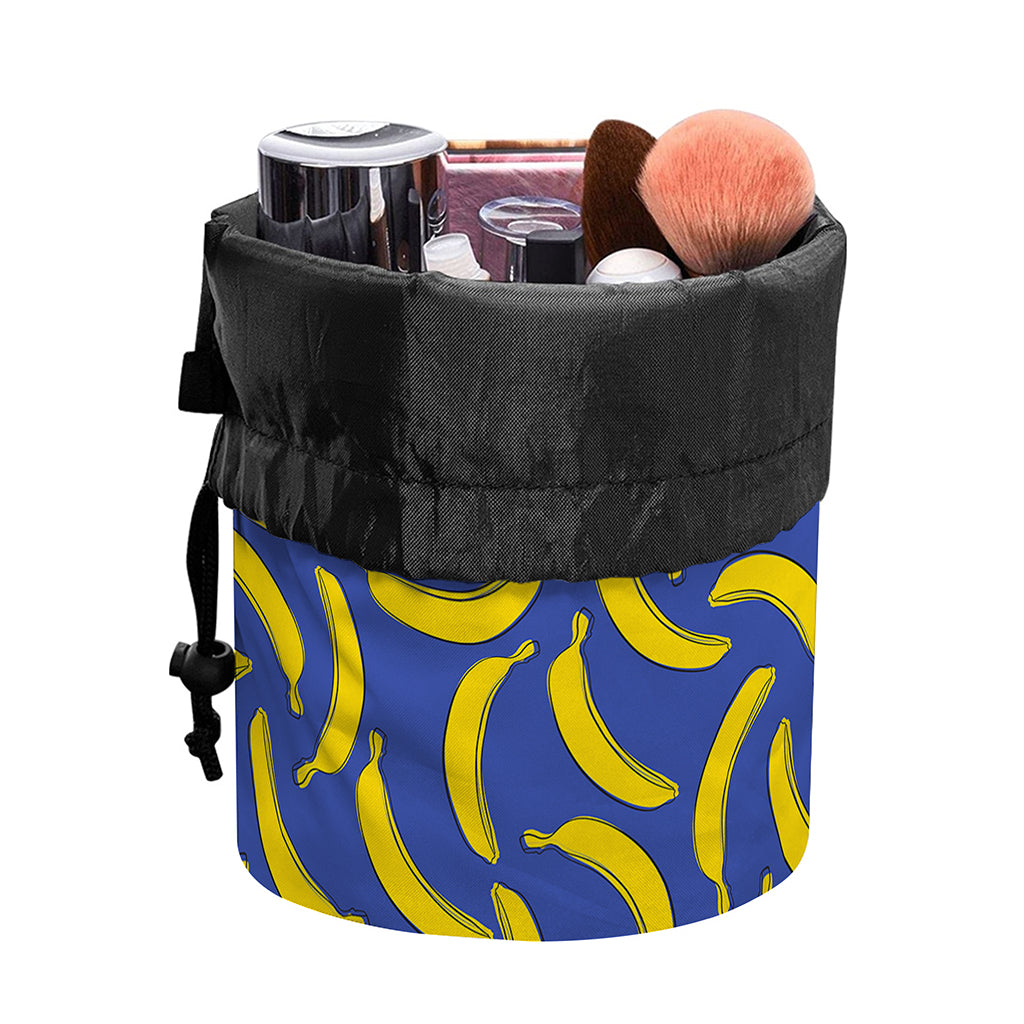 Blue And Yellow Banana Pattern Print Drawstring Makeup Bag