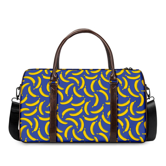 Blue And Yellow Banana Pattern Print Duffle Bag