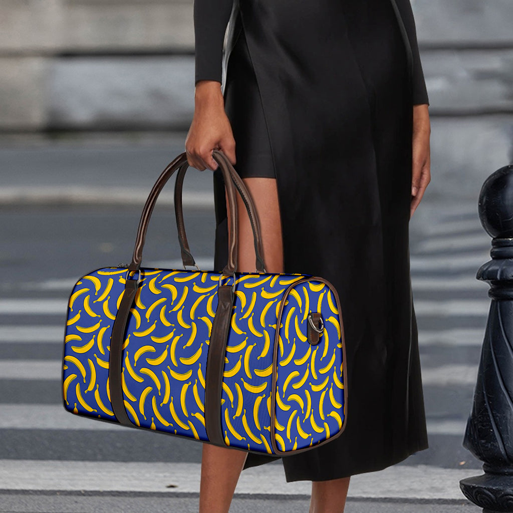 Blue And Yellow Banana Pattern Print Duffle Bag