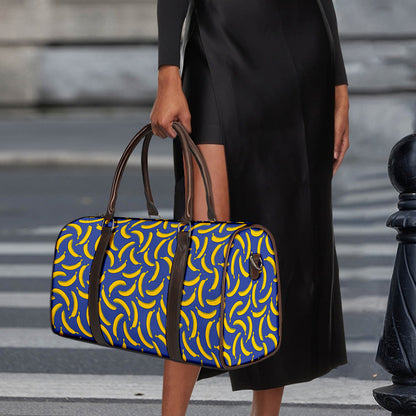 Blue And Yellow Banana Pattern Print Duffle Bag