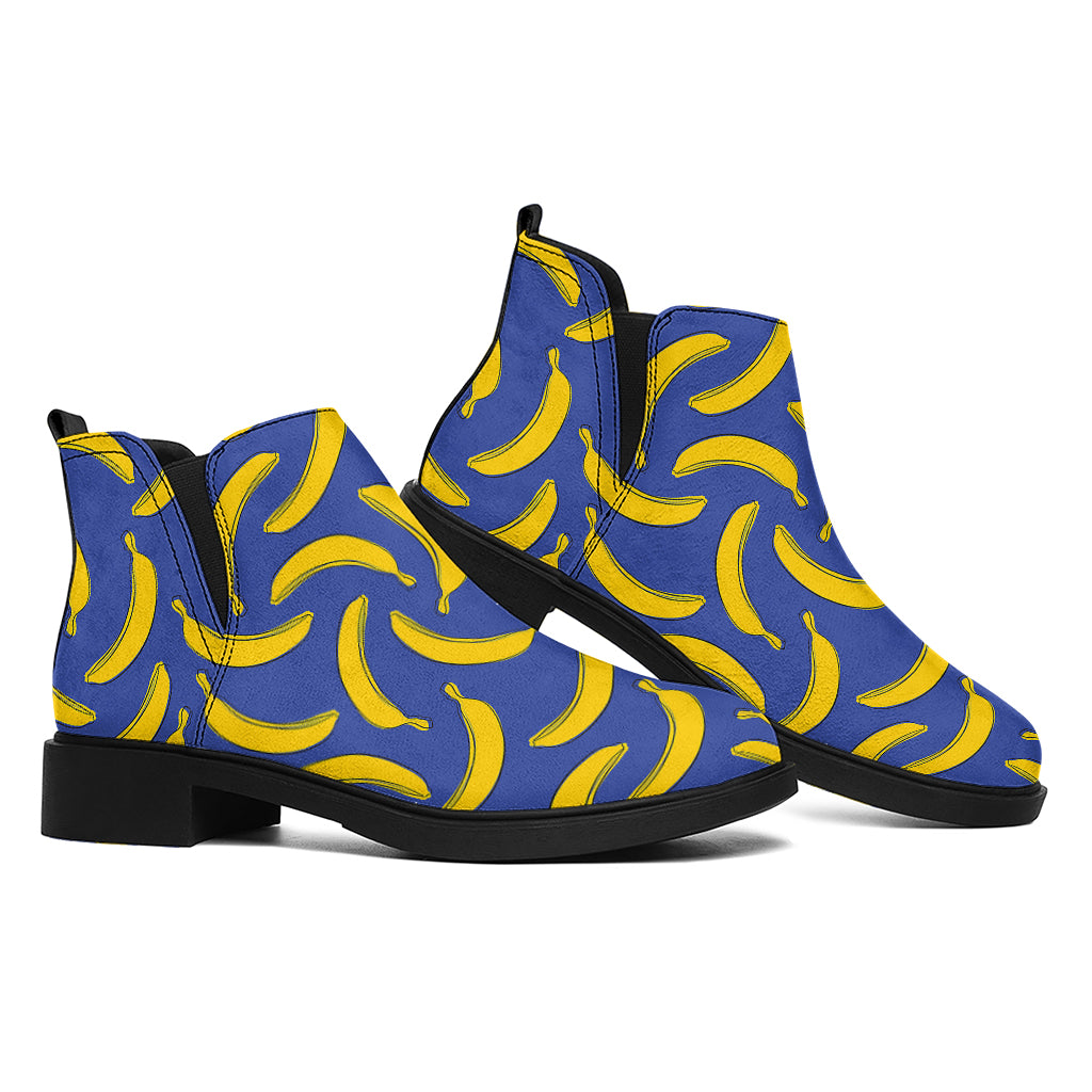 Blue And Yellow Banana Pattern Print Flat Ankle Boots