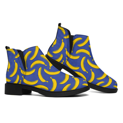 Blue And Yellow Banana Pattern Print Flat Ankle Boots