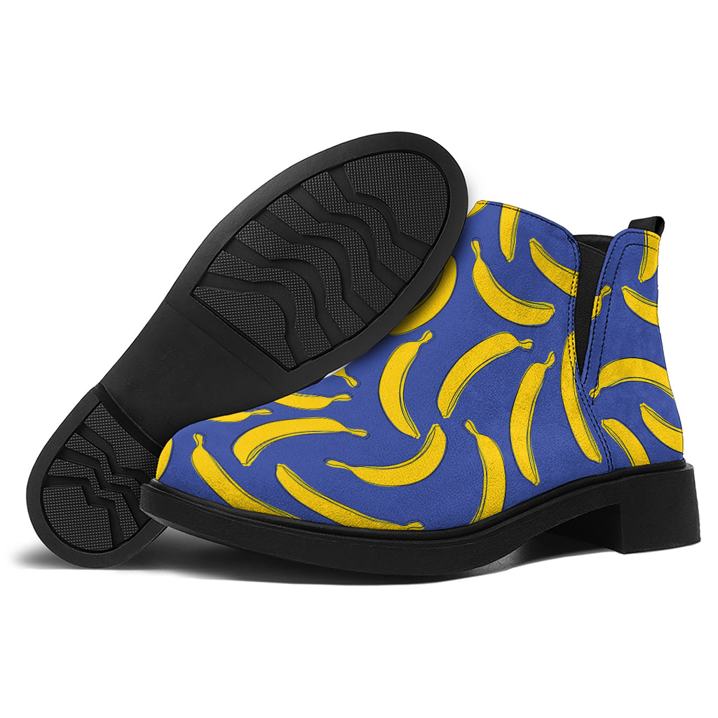 Blue And Yellow Banana Pattern Print Flat Ankle Boots