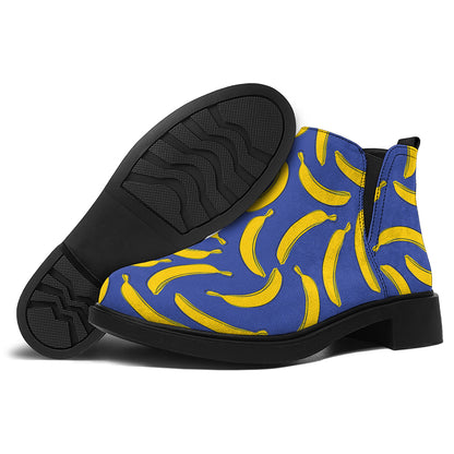 Blue And Yellow Banana Pattern Print Flat Ankle Boots