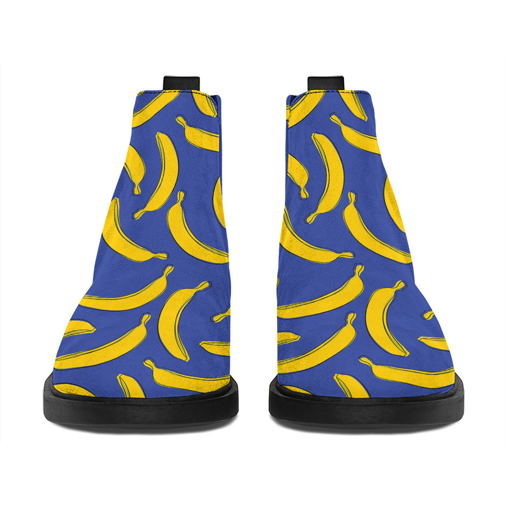 Blue And Yellow Banana Pattern Print Flat Ankle Boots