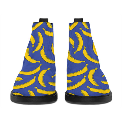 Blue And Yellow Banana Pattern Print Flat Ankle Boots
