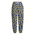 Blue And Yellow Banana Pattern Print Fleece Lined Knit Pants