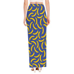 Blue And Yellow Banana Pattern Print High Slit Maxi Skirt