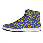 Blue And Yellow Banana Pattern Print High Top Leather Sneakers