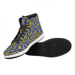 Blue And Yellow Banana Pattern Print High Top Leather Sneakers