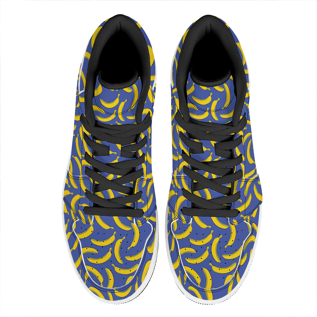 Blue And Yellow Banana Pattern Print High Top Leather Sneakers