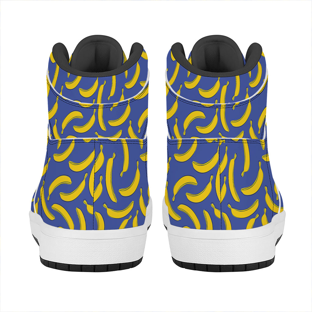 Blue And Yellow Banana Pattern Print High Top Leather Sneakers