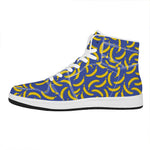 Blue And Yellow Banana Pattern Print High Top Leather Sneakers