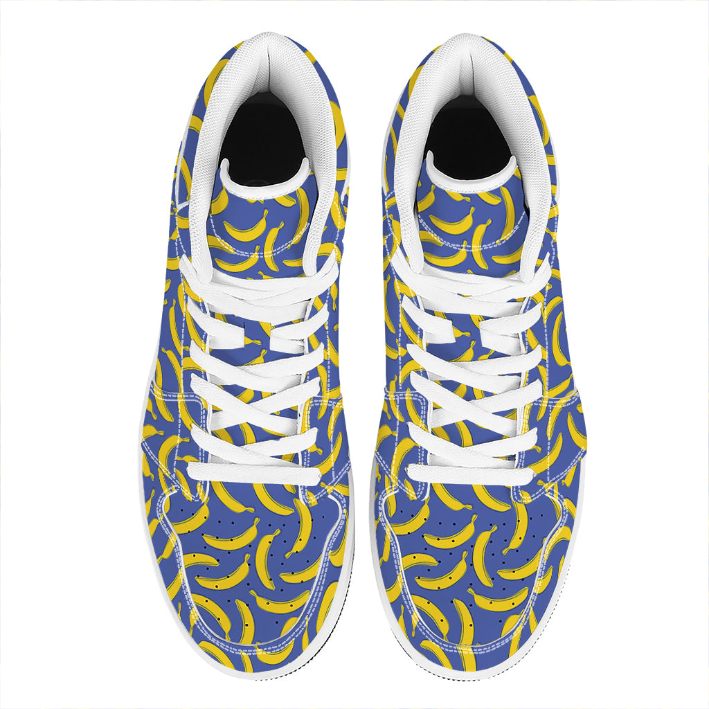 Blue And Yellow Banana Pattern Print High Top Leather Sneakers