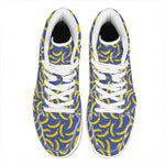 Blue And Yellow Banana Pattern Print High Top Leather Sneakers