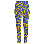 Blue And Yellow Banana Pattern Print High-Waisted Pocket Leggings