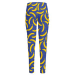 Blue And Yellow Banana Pattern Print High-Waisted Pocket Leggings