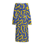 Blue And Yellow Banana Pattern Print Hooded Bathrobe