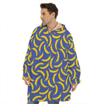 Blue And Yellow Banana Pattern Print Hoodie Blanket