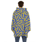 Blue And Yellow Banana Pattern Print Hoodie Blanket