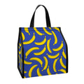 Blue And Yellow Banana Pattern Print Insulated Lunch Tote