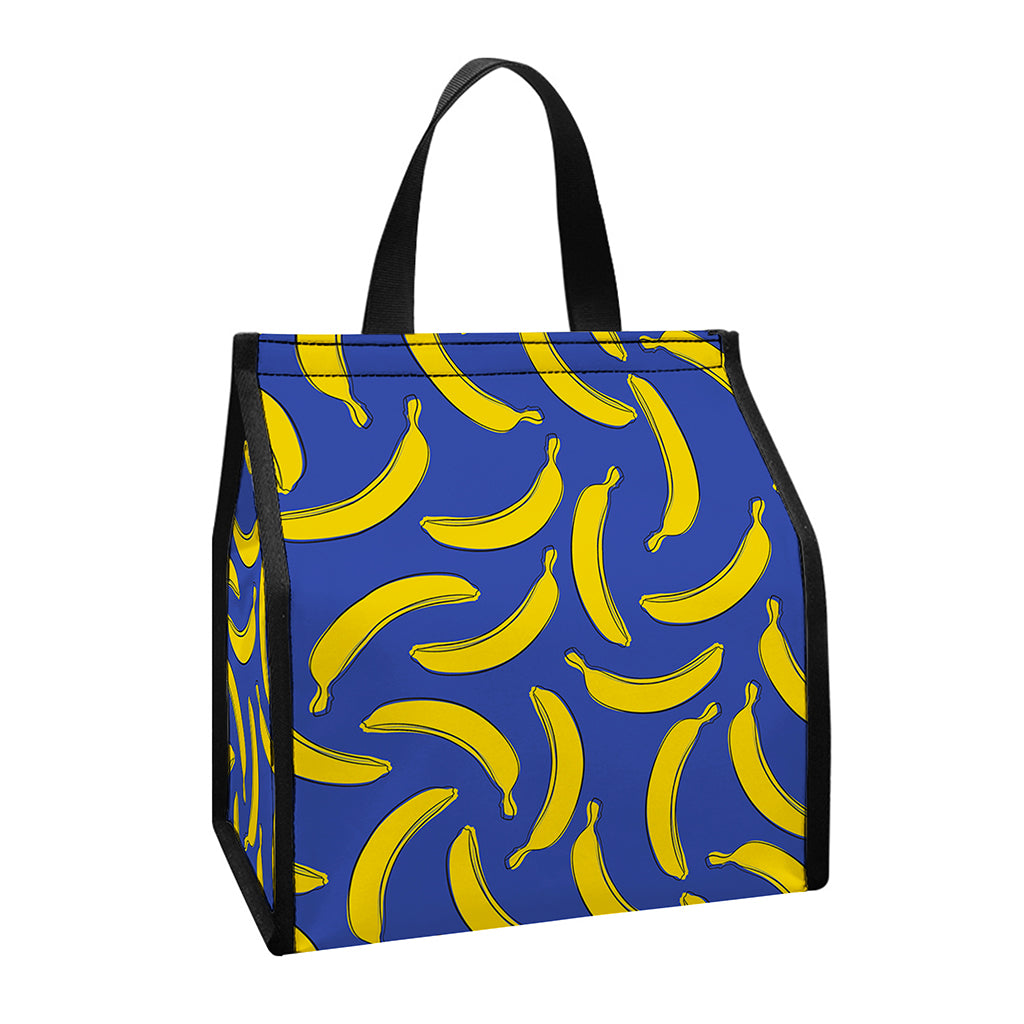 Blue And Yellow Banana Pattern Print Insulated Lunch Tote