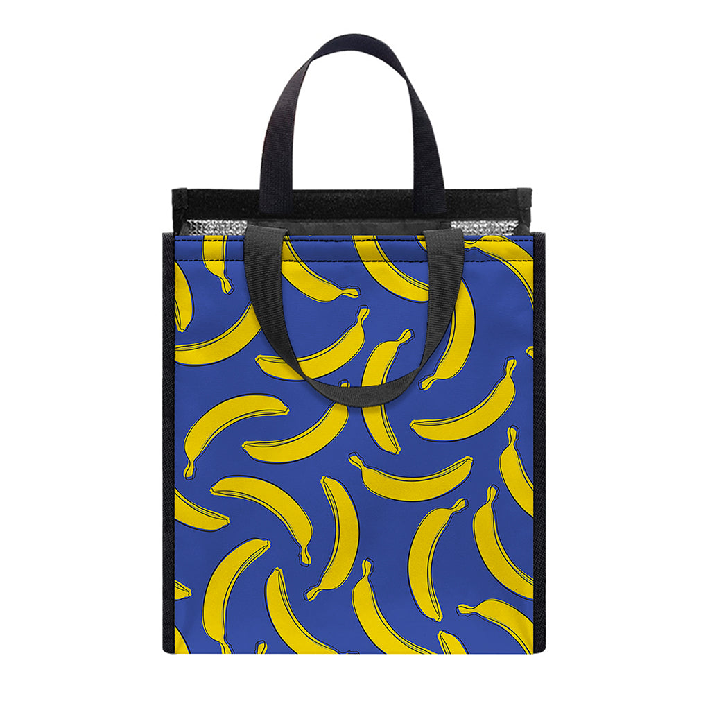 Blue And Yellow Banana Pattern Print Insulated Lunch Tote