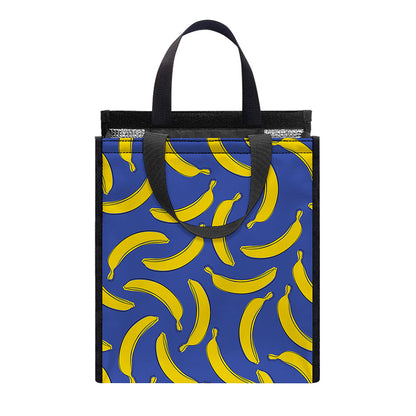 Blue And Yellow Banana Pattern Print Insulated Lunch Tote