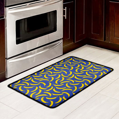 Blue And Yellow Banana Pattern Print Kitchen Mat