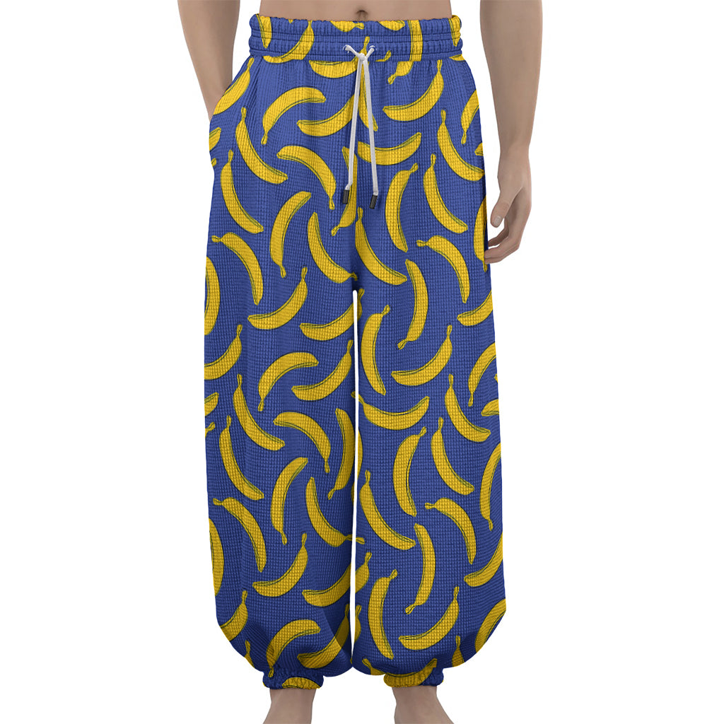 Blue And Yellow Banana Pattern Print Lantern Pants