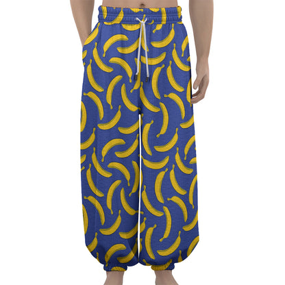 Blue And Yellow Banana Pattern Print Lantern Pants