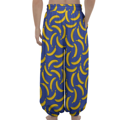 Blue And Yellow Banana Pattern Print Lantern Pants