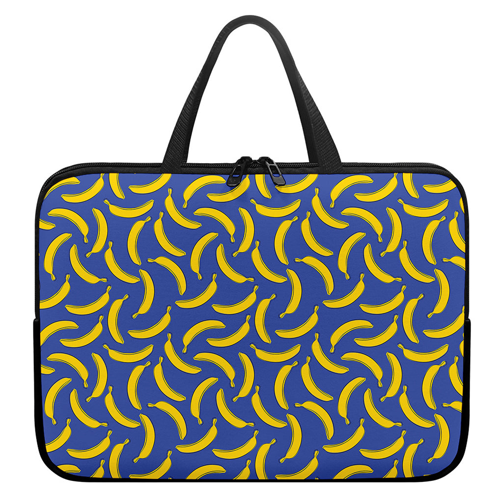 Blue And Yellow Banana Pattern Print Laptop Sleeve With Handle