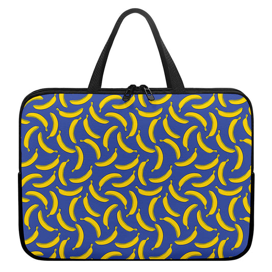 Blue And Yellow Banana Pattern Print Laptop Sleeve With Handle