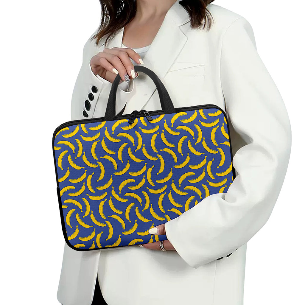 Blue And Yellow Banana Pattern Print Laptop Sleeve With Handle