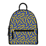 Blue And Yellow Banana Pattern Print Leather Backpack