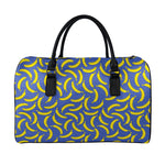 Blue And Yellow Banana Pattern Print Leather Duffle Bag