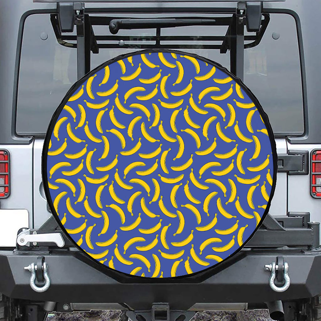 Blue And Yellow Banana Pattern Print Leather Spare Tire Cover