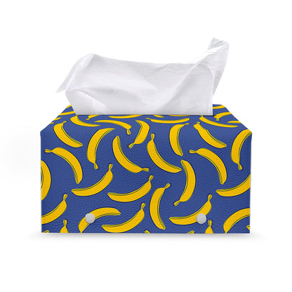 Blue And Yellow Banana Pattern Print Leather Tissue Box Cover