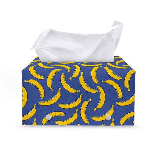 Blue And Yellow Banana Pattern Print Leather Tissue Box Cover