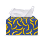Blue And Yellow Banana Pattern Print Leather Tissue Box Cover